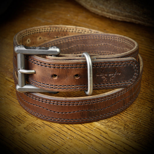 The Geronimo Belt from Macks Belts is Made 100% in the U.S.A from American thread, leather and steel 🇺🇸